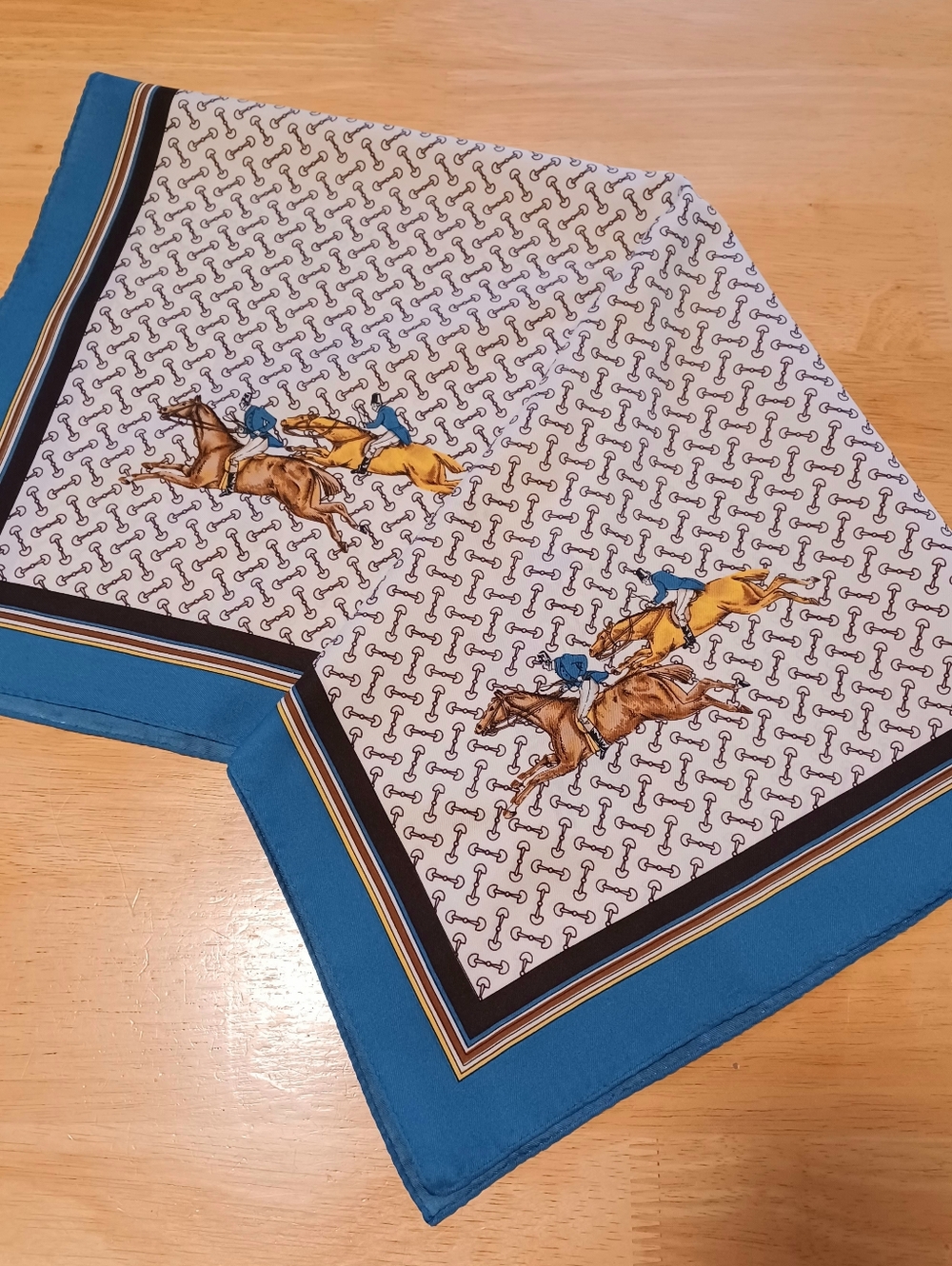 Vtg Equestrian Horsebit Horse Bit Square Scarf Jockey Print Silk Old Money Wrap